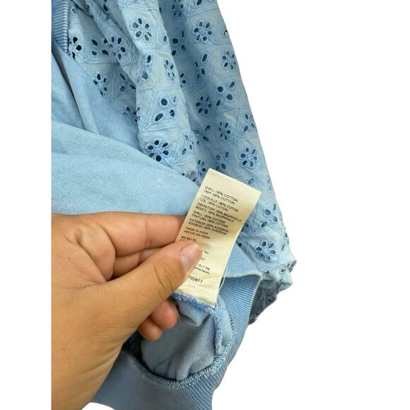 Anthropologie Pilcro Washed eyelet sweatshirt Blue Embroidery XS - Picture 4 of 8